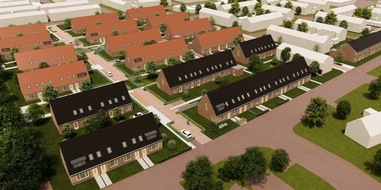 Nieuwbouwwoningen in Dokkum met zonnepanelen (impressie)